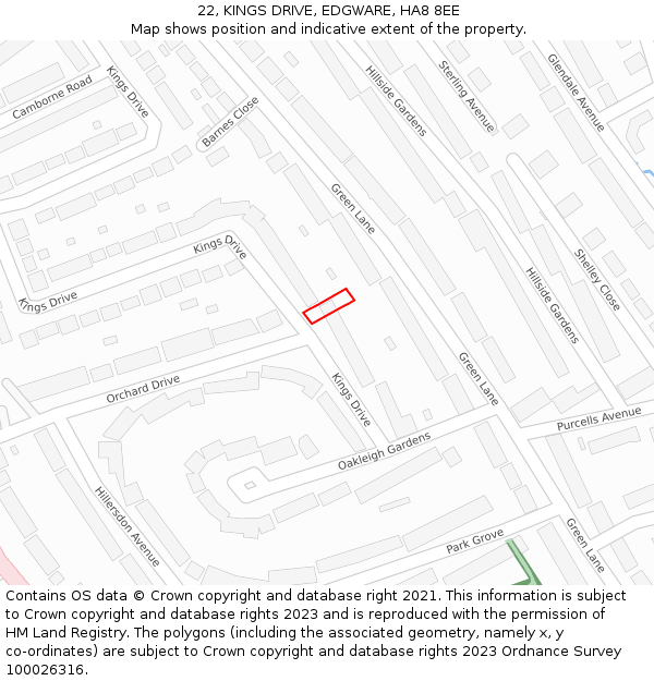 22, KINGS DRIVE, EDGWARE, HA8 8EE: Location map and indicative extent of plot