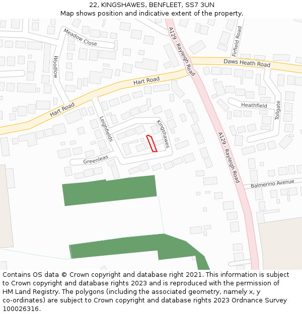 22, KINGSHAWES, BENFLEET, SS7 3UN: Location map and indicative extent of plot