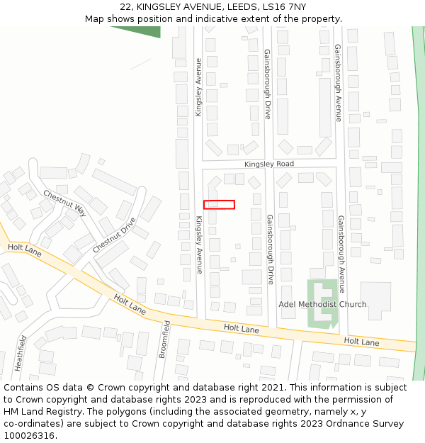 22, KINGSLEY AVENUE, LEEDS, LS16 7NY: Location map and indicative extent of plot