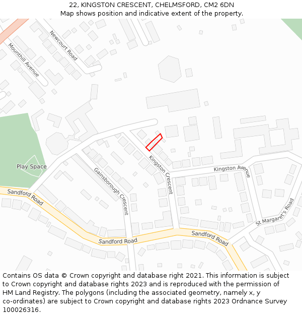 22, KINGSTON CRESCENT, CHELMSFORD, CM2 6DN: Location map and indicative extent of plot