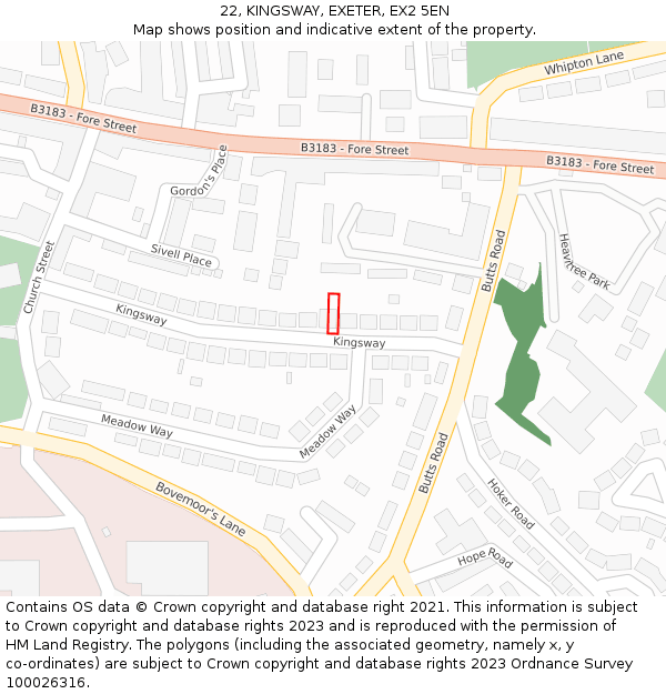 22, KINGSWAY, EXETER, EX2 5EN: Location map and indicative extent of plot