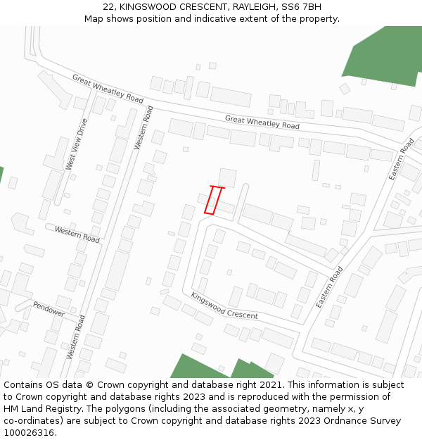 22, KINGSWOOD CRESCENT, RAYLEIGH, SS6 7BH: Location map and indicative extent of plot