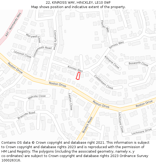 22, KINROSS WAY, HINCKLEY, LE10 0WF: Location map and indicative extent of plot