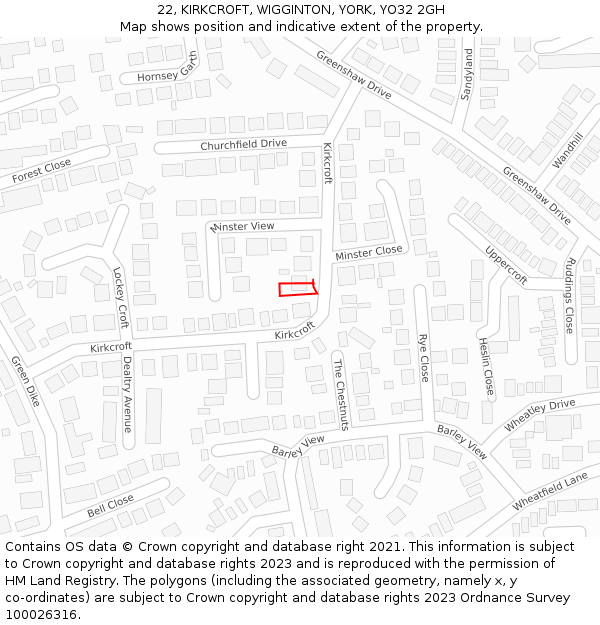 22, KIRKCROFT, WIGGINTON, YORK, YO32 2GH: Location map and indicative extent of plot