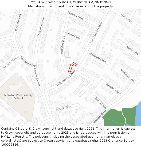 22, LADY COVENTRY ROAD, CHIPPENHAM, SN15 3NG: Location map and indicative extent of plot