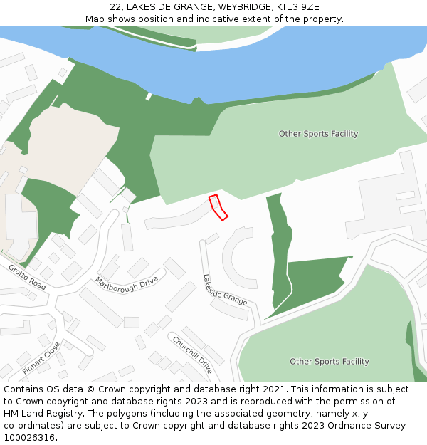 22, LAKESIDE GRANGE, WEYBRIDGE, KT13 9ZE: Location map and indicative extent of plot