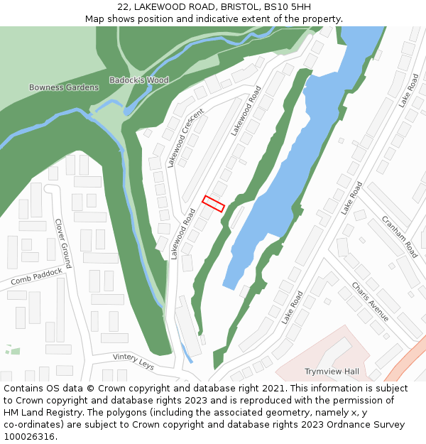22, LAKEWOOD ROAD, BRISTOL, BS10 5HH: Location map and indicative extent of plot