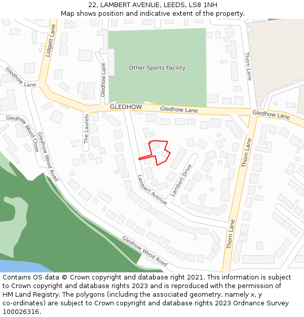 22, LAMBERT AVENUE, LEEDS, LS8 1NH: Location map and indicative extent of plot