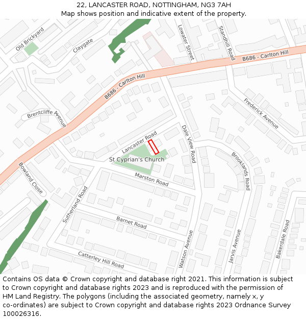 22, LANCASTER ROAD, NOTTINGHAM, NG3 7AH: Location map and indicative extent of plot