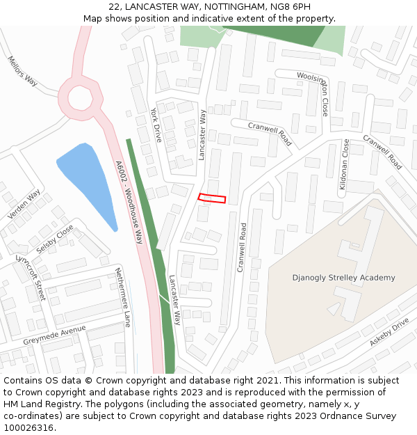 22, LANCASTER WAY, NOTTINGHAM, NG8 6PH: Location map and indicative extent of plot