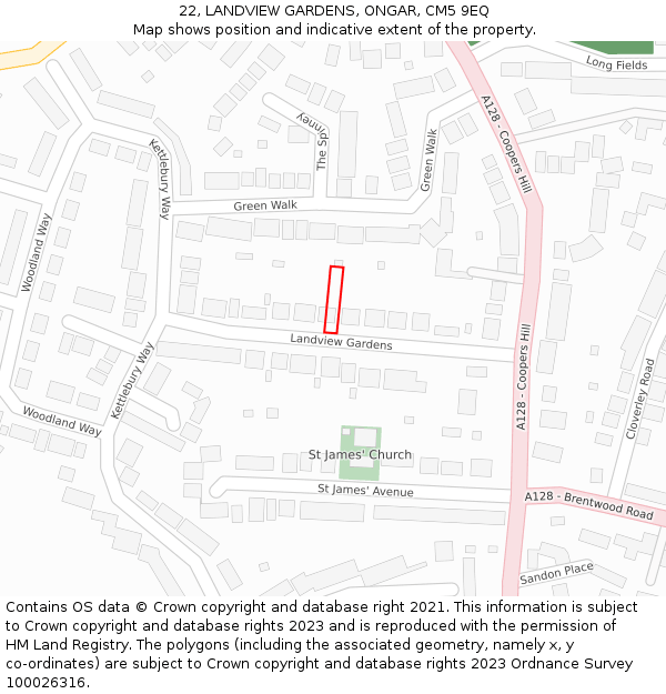 22, LANDVIEW GARDENS, ONGAR, CM5 9EQ: Location map and indicative extent of plot
