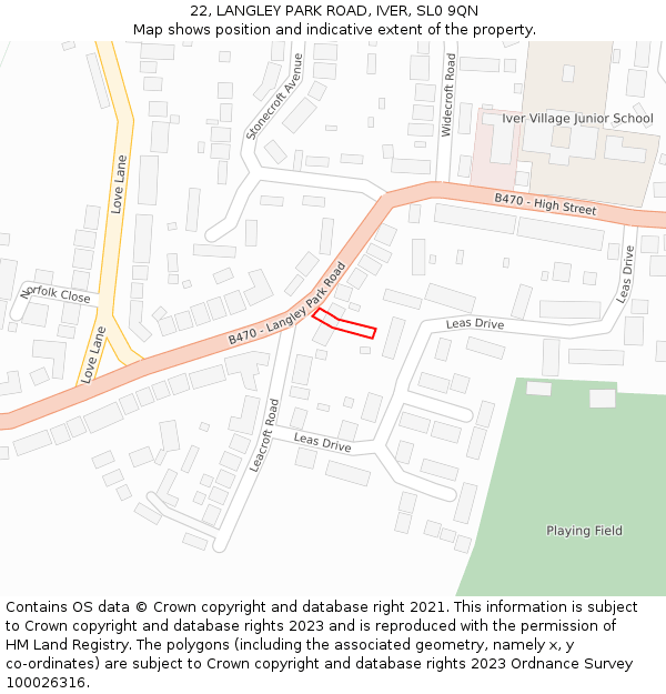22, LANGLEY PARK ROAD, IVER, SL0 9QN: Location map and indicative extent of plot
