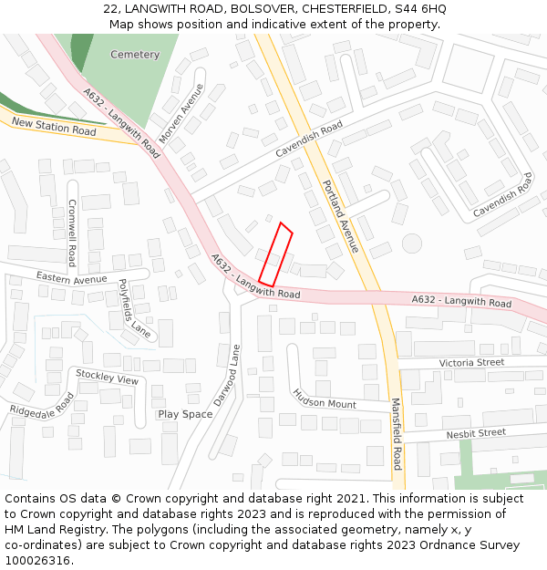 22, LANGWITH ROAD, BOLSOVER, CHESTERFIELD, S44 6HQ: Location map and indicative extent of plot