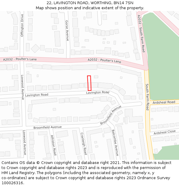 22, LAVINGTON ROAD, WORTHING, BN14 7SN: Location map and indicative extent of plot