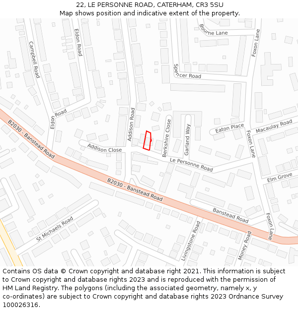 22, LE PERSONNE ROAD, CATERHAM, CR3 5SU: Location map and indicative extent of plot