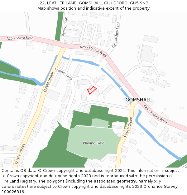 22, LEATHER LANE, GOMSHALL, GUILDFORD, GU5 9NB: Location map and indicative extent of plot