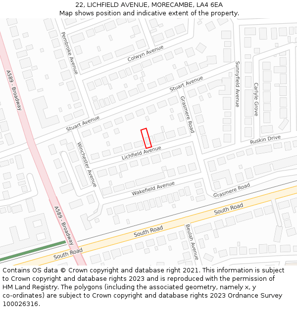 22, LICHFIELD AVENUE, MORECAMBE, LA4 6EA: Location map and indicative extent of plot