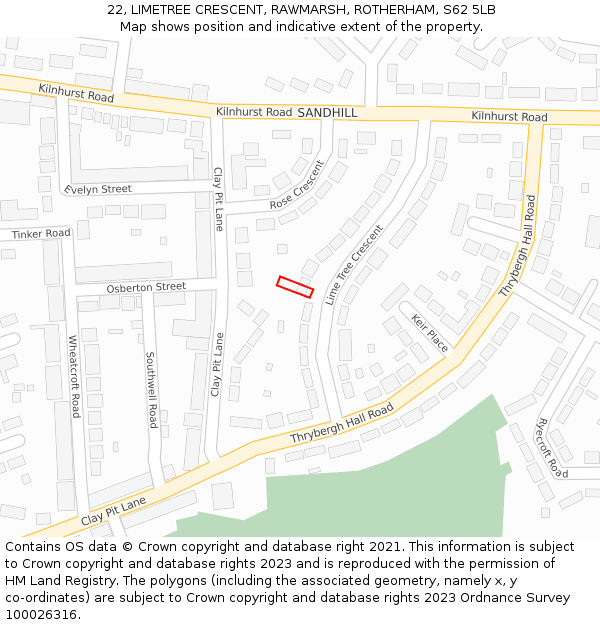22, LIMETREE CRESCENT, RAWMARSH, ROTHERHAM, S62 5LB: Location map and indicative extent of plot