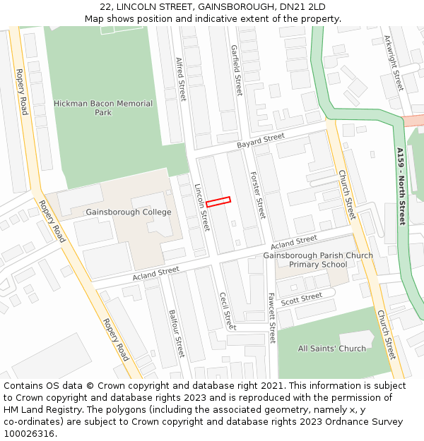 22, LINCOLN STREET, GAINSBOROUGH, DN21 2LD: Location map and indicative extent of plot