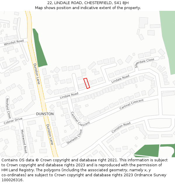 22, LINDALE ROAD, CHESTERFIELD, S41 8JH: Location map and indicative extent of plot