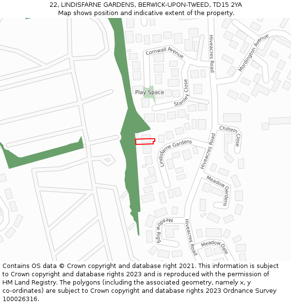 22, LINDISFARNE GARDENS, BERWICK-UPON-TWEED, TD15 2YA: Location map and indicative extent of plot