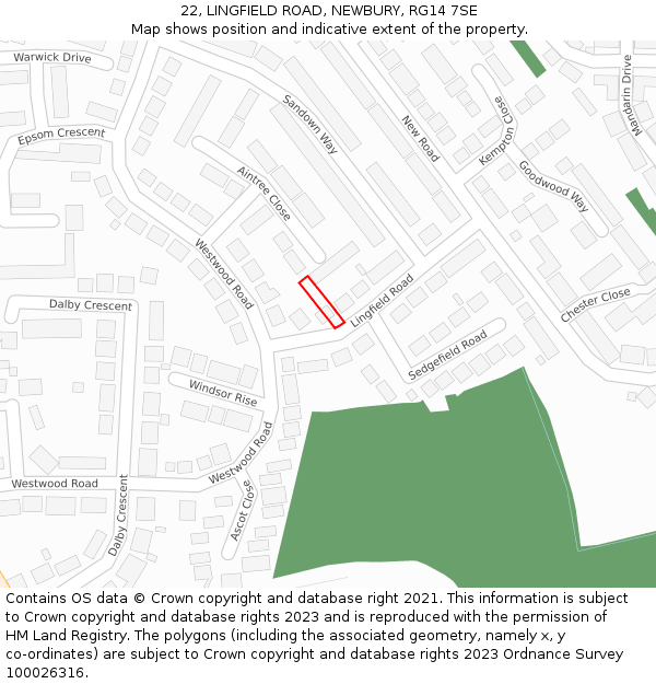 22, LINGFIELD ROAD, NEWBURY, RG14 7SE: Location map and indicative extent of plot