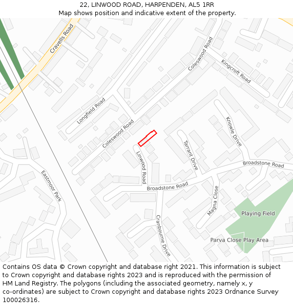 22, LINWOOD ROAD, HARPENDEN, AL5 1RR: Location map and indicative extent of plot