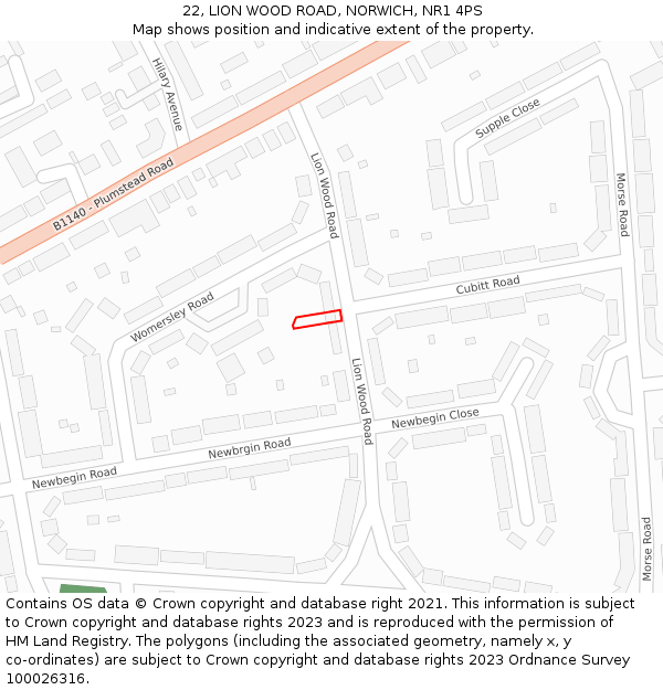 22, LION WOOD ROAD, NORWICH, NR1 4PS: Location map and indicative extent of plot