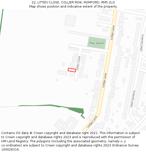 22, LITTEN CLOSE, COLLIER ROW, ROMFORD, RM5 2LG: Location map and indicative extent of plot