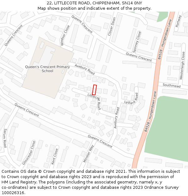 22, LITTLECOTE ROAD, CHIPPENHAM, SN14 0NY: Location map and indicative extent of plot