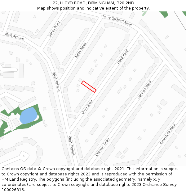22, LLOYD ROAD, BIRMINGHAM, B20 2ND: Location map and indicative extent of plot