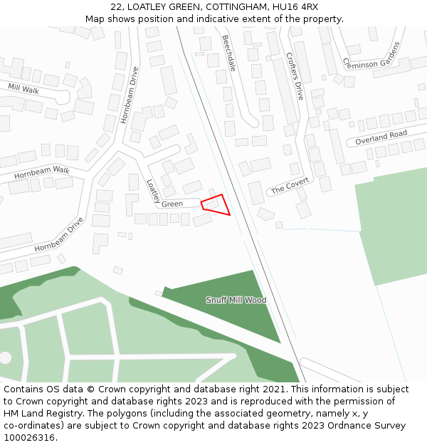 22, LOATLEY GREEN, COTTINGHAM, HU16 4RX: Location map and indicative extent of plot