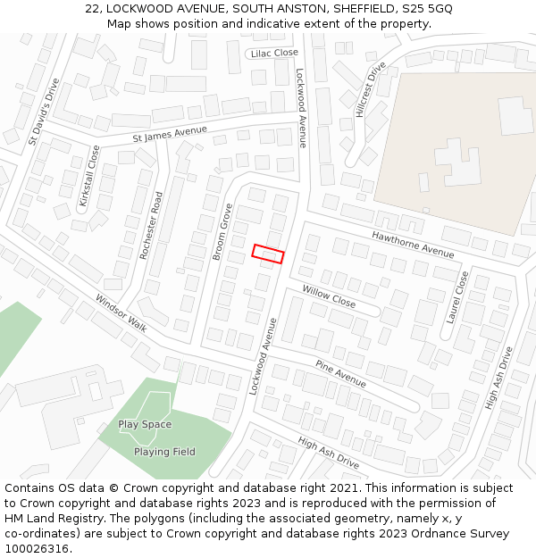 22, LOCKWOOD AVENUE, SOUTH ANSTON, SHEFFIELD, S25 5GQ: Location map and indicative extent of plot
