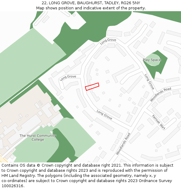 22, LONG GROVE, BAUGHURST, TADLEY, RG26 5NY: Location map and indicative extent of plot