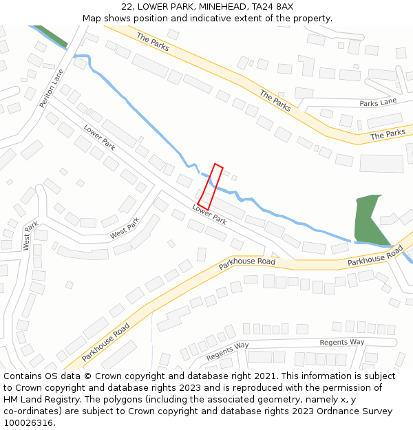 22, LOWER PARK, MINEHEAD, TA24 8AX: Location map and indicative extent of plot