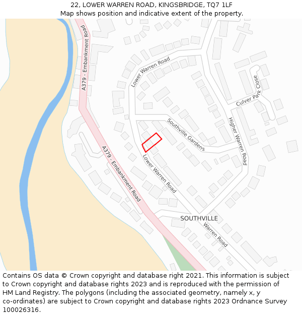 22, LOWER WARREN ROAD, KINGSBRIDGE, TQ7 1LF: Location map and indicative extent of plot