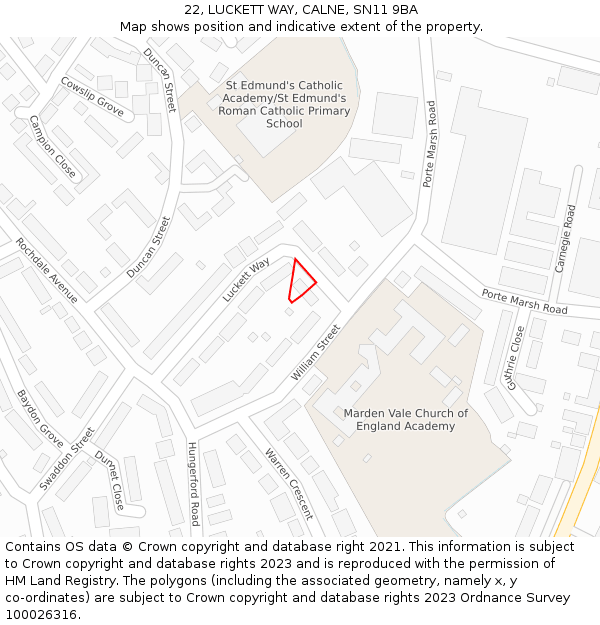 22, LUCKETT WAY, CALNE, SN11 9BA: Location map and indicative extent of plot