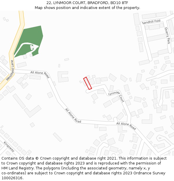 22, LYNMOOR COURT, BRADFORD, BD10 8TF: Location map and indicative extent of plot