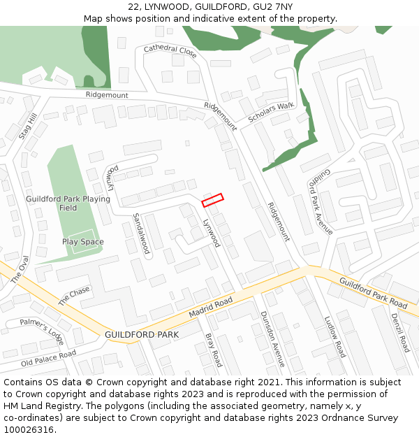22, LYNWOOD, GUILDFORD, GU2 7NY: Location map and indicative extent of plot