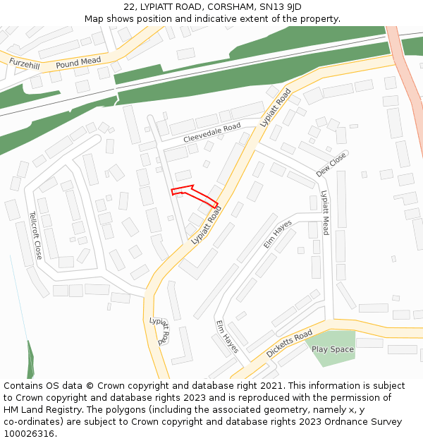 22, LYPIATT ROAD, CORSHAM, SN13 9JD: Location map and indicative extent of plot