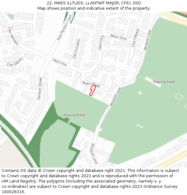 22, MAES ILLTUDS, LLANTWIT MAJOR, CF61 2SD: Location map and indicative extent of plot