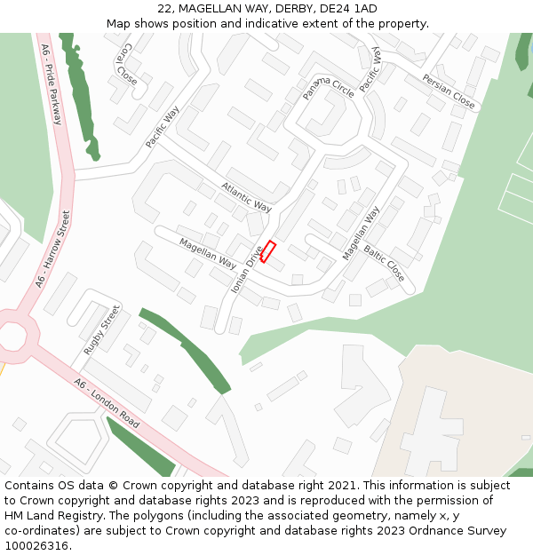 22, MAGELLAN WAY, DERBY, DE24 1AD: Location map and indicative extent of plot