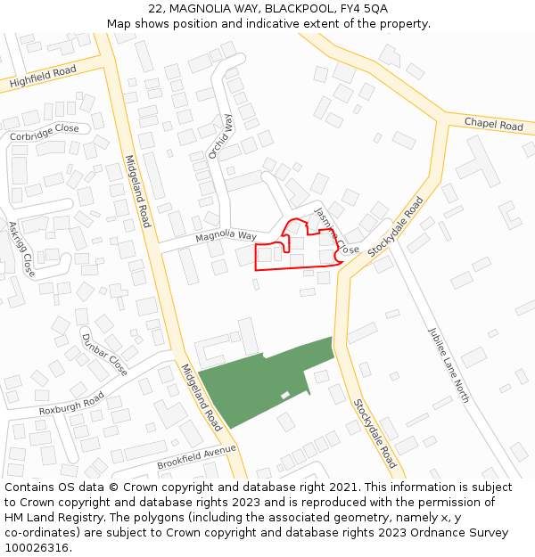 22, MAGNOLIA WAY, BLACKPOOL, FY4 5QA: Location map and indicative extent of plot