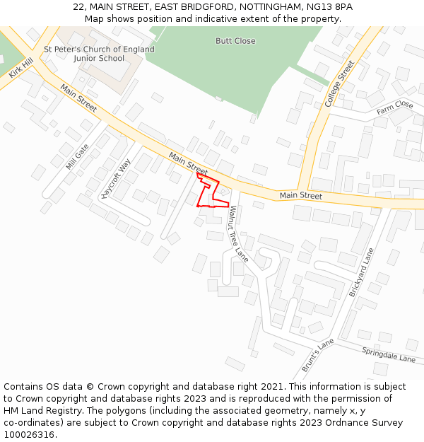 22, MAIN STREET, EAST BRIDGFORD, NOTTINGHAM, NG13 8PA: Location map and indicative extent of plot
