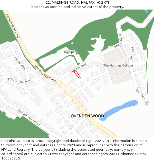 22, MALTINGS ROAD, HALIFAX, HX2 0TJ: Location map and indicative extent of plot