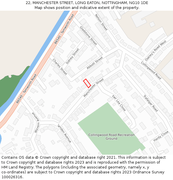 22, MANCHESTER STREET, LONG EATON, NOTTINGHAM, NG10 1DE: Location map and indicative extent of plot