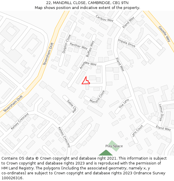 22, MANDRILL CLOSE, CAMBRIDGE, CB1 9TN: Location map and indicative extent of plot