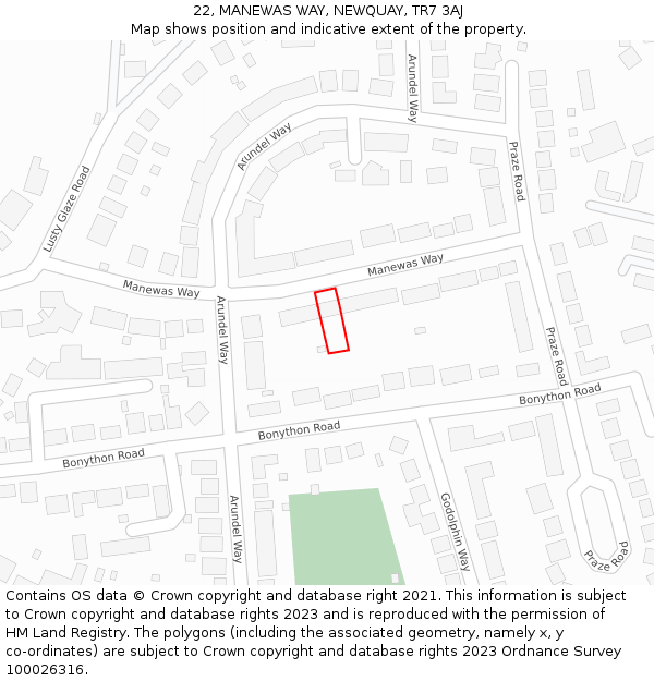 22, MANEWAS WAY, NEWQUAY, TR7 3AJ: Location map and indicative extent of plot