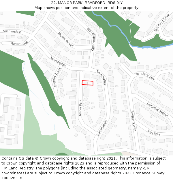 22, MANOR PARK, BRADFORD, BD8 0LY: Location map and indicative extent of plot