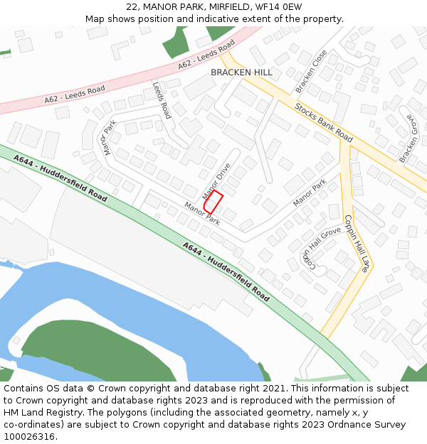 22, MANOR PARK, MIRFIELD, WF14 0EW: Location map and indicative extent of plot